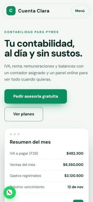 Vista móvil de Cuenta Clara