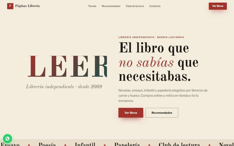 Vista de escritorio de Páginas Librería